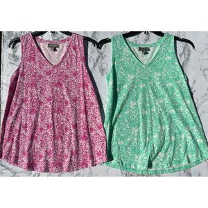 Lot of 2 Style &Co. Womens Small  V-Neck Sleeveless Floral Print Tank Tops Gigi